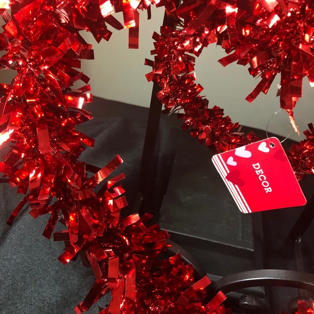 Double Red Heart Tinsel Wreath